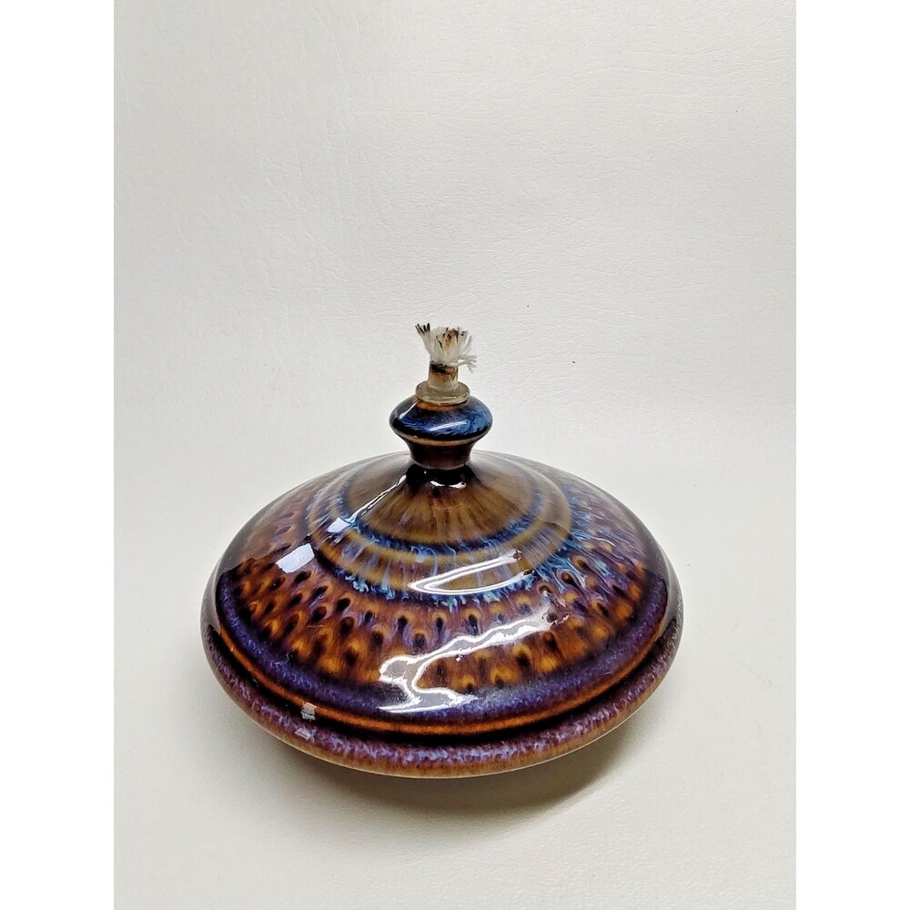 Vintage Studio Art Pottery Bill Campbell Porcelain Crystalline USA Oil Lamp 5" W
